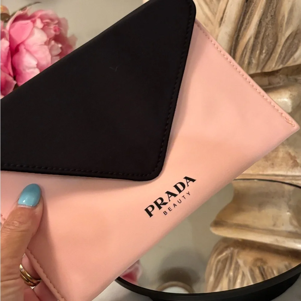 NEW made for Prada Beauty Neoprene Pink + Black Cosmetic Envelope Pouch